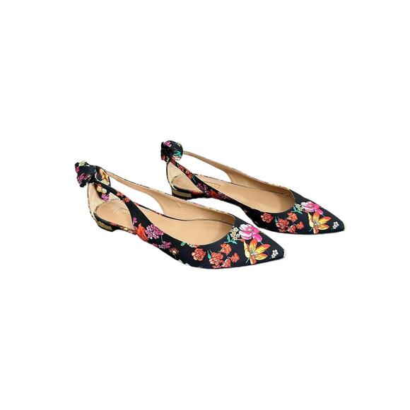 Aquazzura Bow Tie Floral Ballet Flats Size 36 Multicolor Pointed Toe - Picture 1 of 9